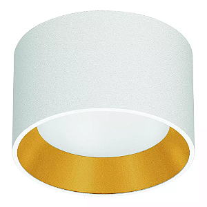 Plafon de Sobrepor LED Dhari Redondo Recuado 5000K 18,3W Bivolt Ø17,9x11cm Corpo Branco Fosco e Refletor Dourado Acetinado.