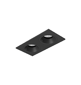 Luminária de Embutir Retangular Face Plana 13,9x7,3x7,4cm facho orientável 2x Mini dicróica LED base GU10 Alumínio Preto fosco.