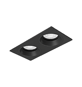Luminária de Embutir Retangular Face Plana 13,9x7,3x7,4cm facho orientável 2x Dicróica LED base GU10 Alumínio Preto fosco.