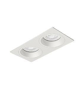 Luminária de Embutir Retangular Face Plana 13,9x7,3x7,4cm facho orientável 2x Dicróica LED base GU10 Alumínio Branco fosco.