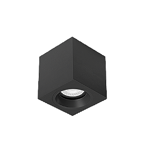 Luminária de Sobrepor Quadrada Facho orientável 9x9x9,5cm 1x Dicróica LED base GU10 Alumínio Preto fosco.