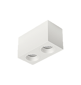 Luminária de Sobrepor Quadrada Facho orientável 13,9x7,3x8,5cm 2x Mini dicróica LED base GU10 Alumínio Branco fosco.