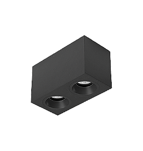 Luminária de Sobrepor Retangular Facho orientável 13,9x7,3x8,5cm 2x Mini dicróica LED base GU10 Alumínio Preto fosco.