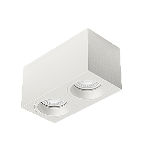 Luminária de Sobrepor Retangular Facho orientável 17,3x9x9,5cm 2x Dicróica LED base GU10 Alumínio Branco fosco.
