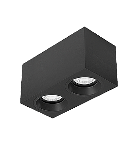 Luminária de Sobrepor Retangular Facho orientável 17,3x9x9,5cm 2x Dicróica LED base GU10 Alumínio Preto fosco.