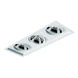Spot de Embutir Sura Retangular Triplo AR111 50,4x18,3x10,2cm Alumínio Branco Fosco.