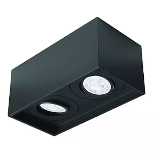 Spot de Sobrepor Sura Face Recuada Retangular Duplo Dicroica PAR16 9x21,2x10,9cm Alumínio Preto Fosco.