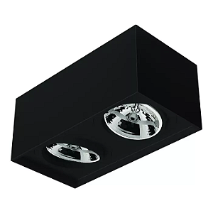 Spot de Sobrepor Sura Face Recuada Retangular Duplo AR111 14,5x32,7x16,6cm Alumínio Preto Fosco.