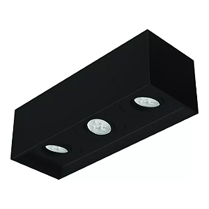Spot de Sobrepor Sura Face Recuada Retangular Triplo Mini Dicroica 8x25,3x8,8cm Alumínio Preto Fosco.