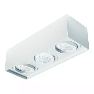 Spot de Sobrepor Sura Face Recuada Retangular Triplo PAR30 14,5x48,7x16,6cm Alumínio Branco Fosco.