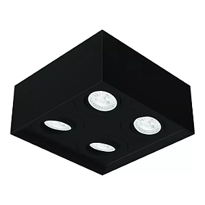 Spot de Sobrepor Sura Quadrado Recuado Dicroica PAR16 9x21,2x21,2cm Alumínio Preto Fosco.