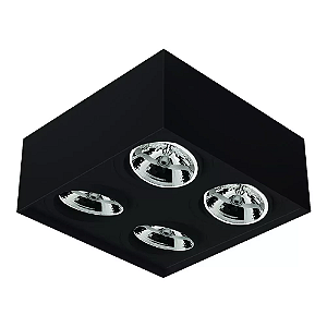 Spot de Sobrepor Sura Quadrado Recuado AR111 14,5x32,7x32,7cm Alumínio Preto Fosco.