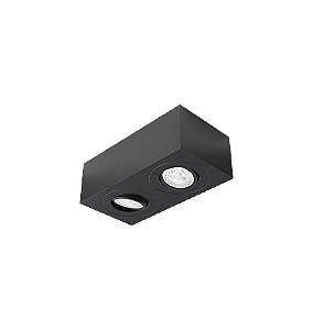 Spot de Sobrepor Sura Face Plana Retangular Duplo Dicroica PAR16 7,3x21,2x10,9cm Alumínio Preto Fosco.