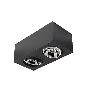 Spot de Sobrepor Sura Face Plana Retangular Duplo AR111 12,8x32,7x16,6cm Alumínio Preto Fosco.