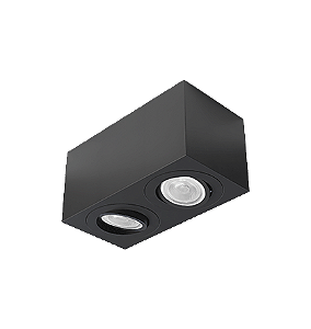 Spot de Sobrepor Sura Face Plana Retangular Duplo PAR20 12,3x25,1x12,8cm Alumínio Preto Fosco.