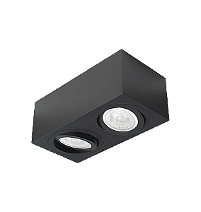 Spot de Sobrepor Sura Face Plana Retangular Duplo PAR30 12,8x32,7x16,6cm Alumínio Preto Fosco.