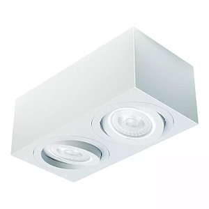 Spot de Sobrepor Sura Face Plana Retangular Duplo PAR30 12,8x32,7x16,6cm Alumínio Branco Fosco.