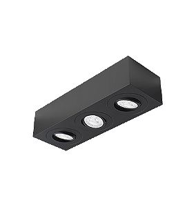 Spot de Sobrepor Sura Face Plana Retangular Triplo Dicroica PAR16 7,3x31,5x10,9cm Alumínio Preto Fosco.