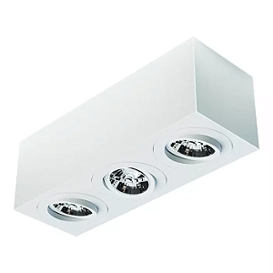Spot de Sobrepor Sura Face Plana Retangular Triplo AR70 12,3x37,3x12,8cm Alumínio Branco Fosco.