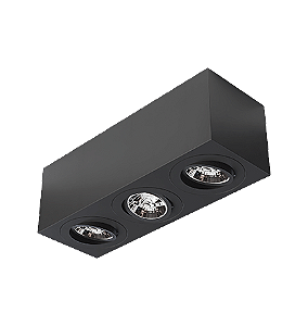 Spot de Sobrepor Sura Face Plana Retangular Triplo AR70 12,3x37,3x12,8cm Alumínio Preto Fosco.