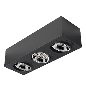 Spot de Sobrepor Sura Face Plana Retangular Triplo AR111 12,8x48,7x16,6cm Alumínio Preto Fosco.