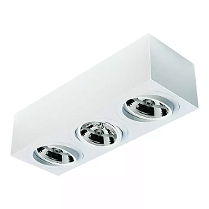 Spot de Sobrepor Sura Face Plana Retangular Triplo AR111 12,8x48,7x16,6cm Alumínio Branco Fosco.