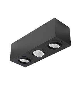 Spot de Sobrepor Sura Face Plana Retangular Triplo PAR20 12,3x37,3x12,8cm Alumínio Preto Fosco.