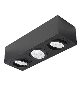 Spot de Sobrepor Sura Face Plana Retangular Triplo PAR30 12,8x48,7x16,6cm Alumínio Preto Fosco.