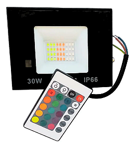 Refletor Holofote LED RGB 30W SMD com controle remoto IP66.