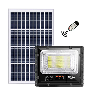 Refletor LED solar com controle 1000w auto recarregável 6500K IP67.