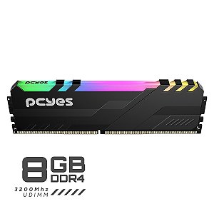 Memória Ram 08GB Pcyes DDR4 UDIMM, Black Vulcan, 3.200 Mhz, RGB - PM083200D4BR