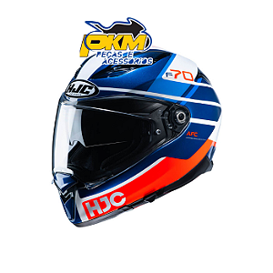 Capacete Hjc F70 Tino Azul Branco E Laranja