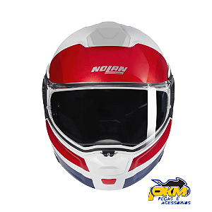 Capacete Nolan N90-3 Roboto Branco/Vermelho/Azul