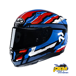 Capacete Para Motococlista Hjc Stobon Azul Vermelho E Branco