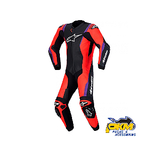 Macacão Alpinestars Missile V3 1 Peça Preto/Vermelho Fluo/Roxo