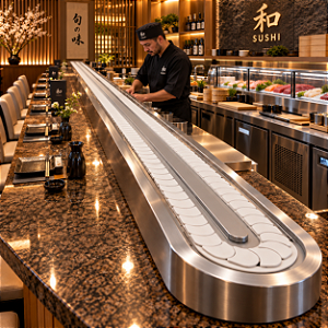 Esteira Transportadora de Sushi Inox 4m – Restaurante Japonês Kaiten