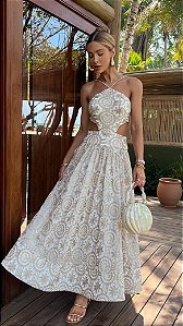 Vestido mídi de organza bege Gold Nude