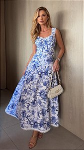 Vestido mídi Borboleta Azul