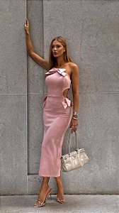 Vestido mídi em Suede Rosa