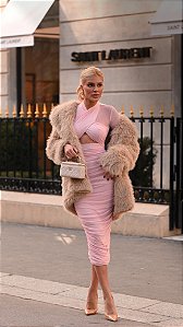 Vestido Drapeado em Tule Rosa