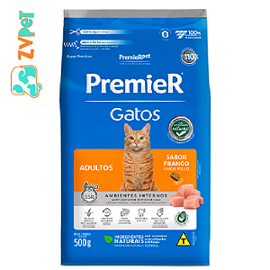 Racao Premier Ambientes Internos Para Gatos Adultos Sabor Frango 0,5 Kg