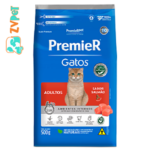 Racao Premier Ambientes Internos Para Gatos Adultos Sabor Salmao 0,5 Kg
