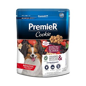 Biscoito Premier Cookie para Cães Adultos Porte Peq Sabor Frutas Vermelhas e Aveia 250g