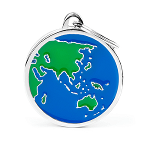 Placa De Ident Em Form Do Planeta Terra, Continente Asia E Oceania, Feito Em Aco Esmaltado, Cor Azul E Verde,