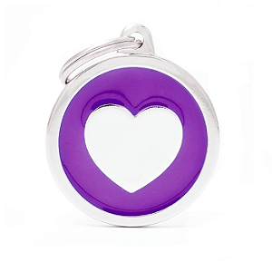 Placa Id Circulo Gd Roxo C Coracao Branca