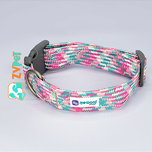 Coleira Em Poliester, Plastico Em Pvc, Fecho De Metal - Tam: Medio Cor: Rosa -cores - Mewoof
