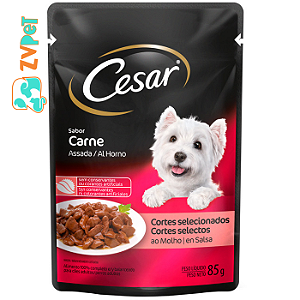 RaÇÃo Úmida Cesar SachÊ Cortes Selecionados Carne Assada Ao Molho Para CÃes Adultos 85g