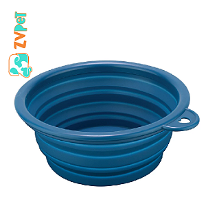 Tigela Retratil Para Água E Comidas Para Paes E Gatos - 450ml - Azul Maccabi