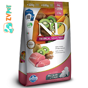 Racao Farmina Ned Tropic Selection P Caes Filhot De P. MÉdio E Grande Sb SuÍno, Cereais E Frut Tropic 2kg + 500g Gratis