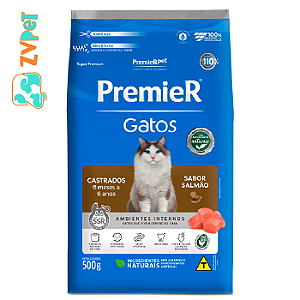 Racao Premier Para Gatos Castrados De 6 Meses A 6 Anos Sabor Salmao 0,5 Kg